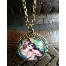 19" Antique Bronze "Two Mermaids" Cabochon Necklace with Gift Bag